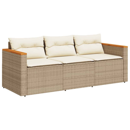 Gartensofa mit Kissen 3-Sitzer Beige Poly Rattan