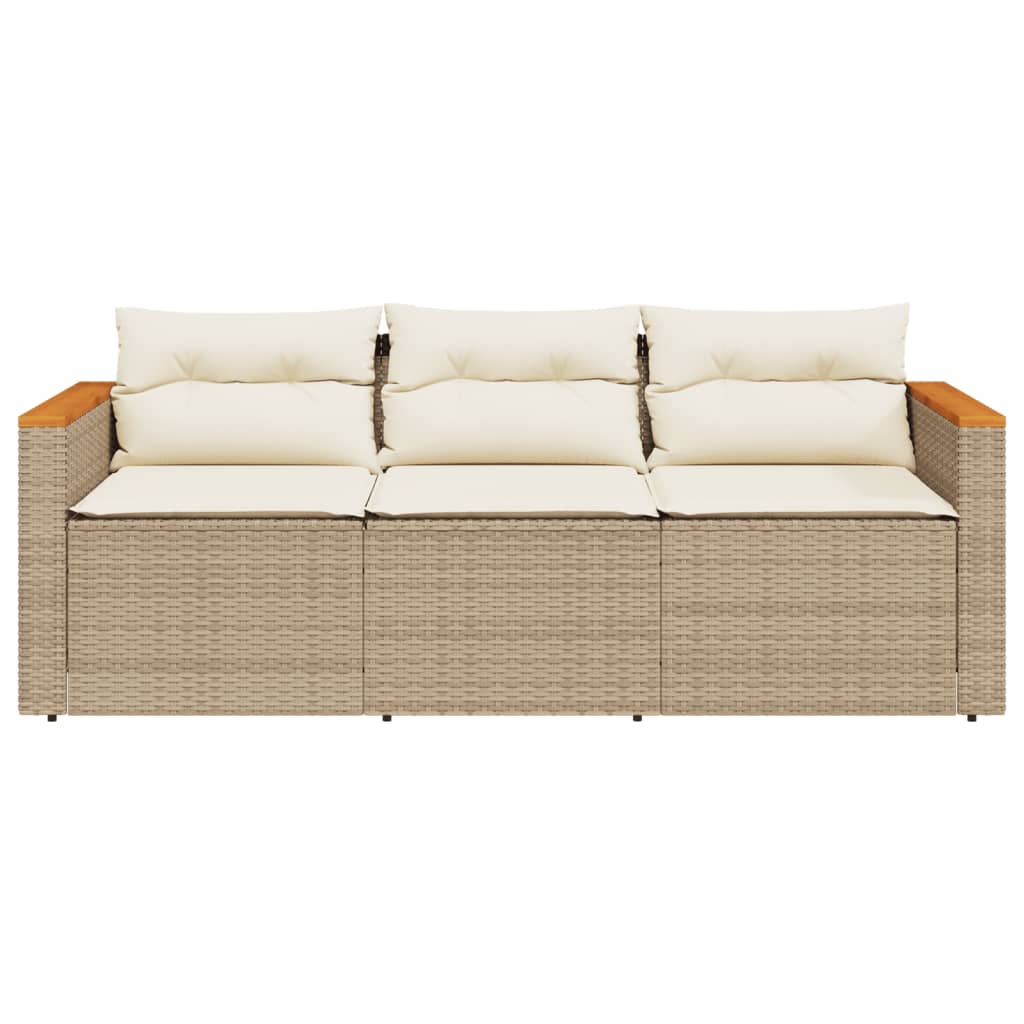 Gartensofa mit Kissen 3-Sitzer Beige Poly Rattan