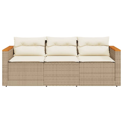 Gartensofa mit Kissen 3-Sitzer Beige Poly Rattan