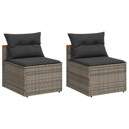 Gartensofas ohne Armlehnen mit Kissen 2 Stk. Grau Poly Rattan