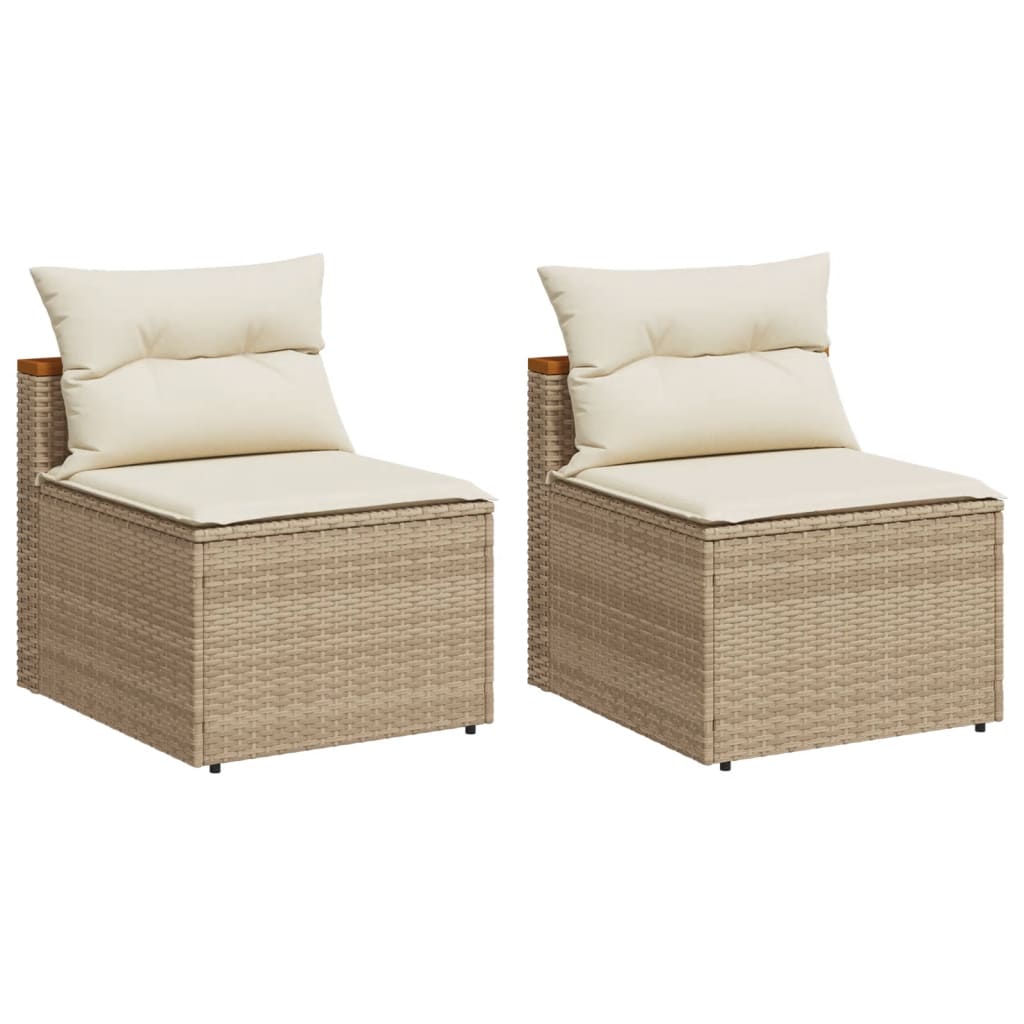 Gartensofas ohne Armlehnen mit Kissen 2 Stk. Beige Poly Rattan