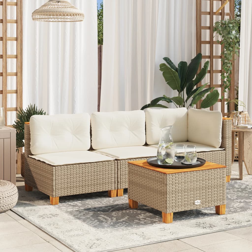 Garten-Ecksofa mit Kissen Beige Poly Rattan