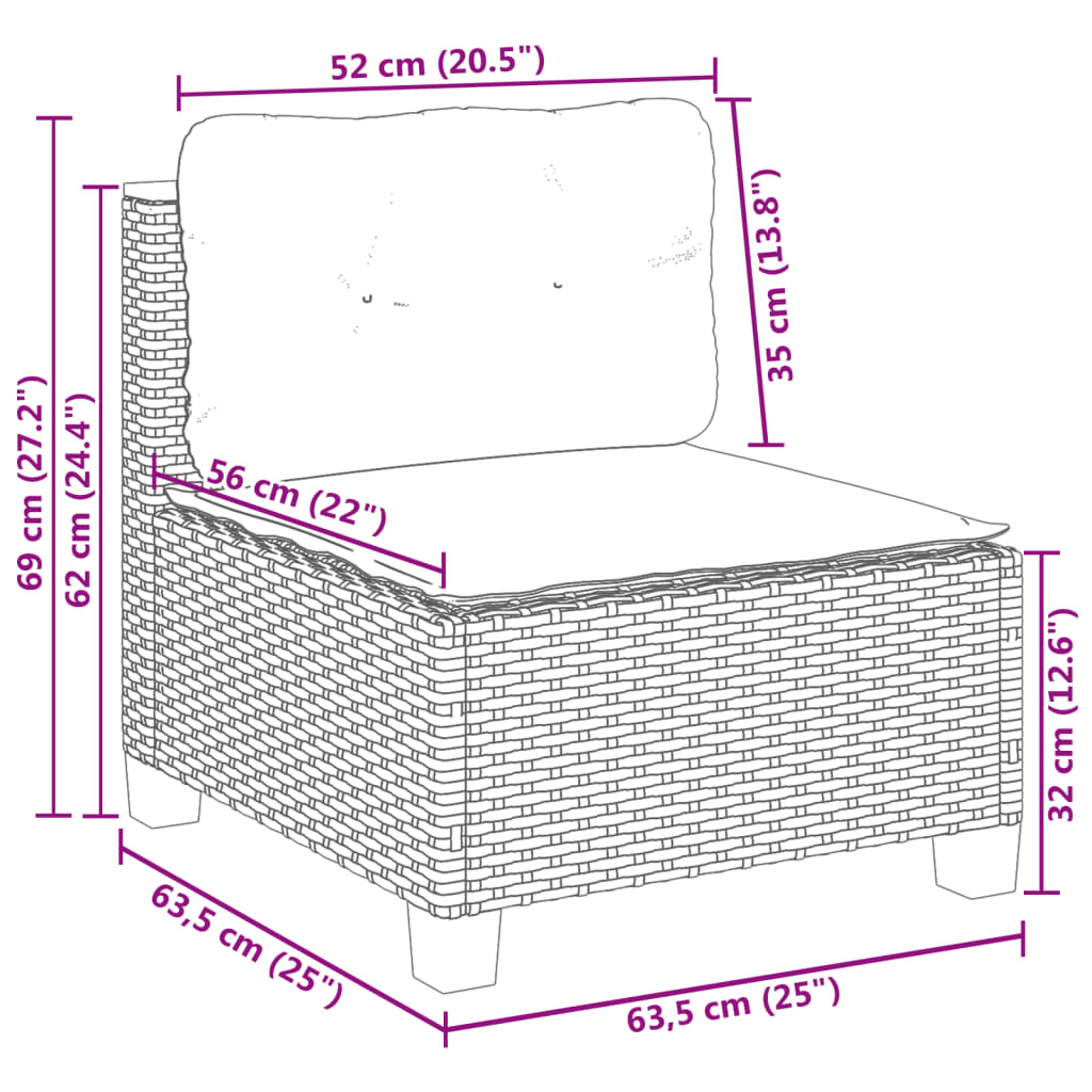 Gartensofa ohne Armlehnen mit Kissen Schwarz Poly Rattan