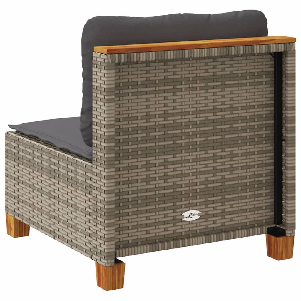 Gartensofa ohne Armlehnen mit Kissen Grau Poly Rattan