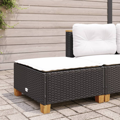 Gartenhocker mit Kissen Schwarz 63,5x56x32 cm Poly Rattan