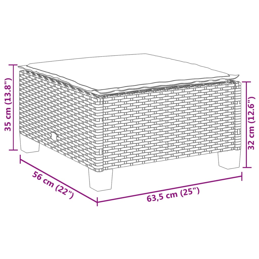 Gartenhocker mit Kissen Schwarz 63,5x56x32 cm Poly Rattan