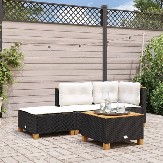 Gartenhocker mit Kissen Schwarz 63,5x56x32 cm Poly Rattan