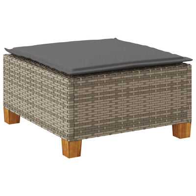 Gartenhocker mit Kissen Grau 63,5x56x32 cm Poly Rattan