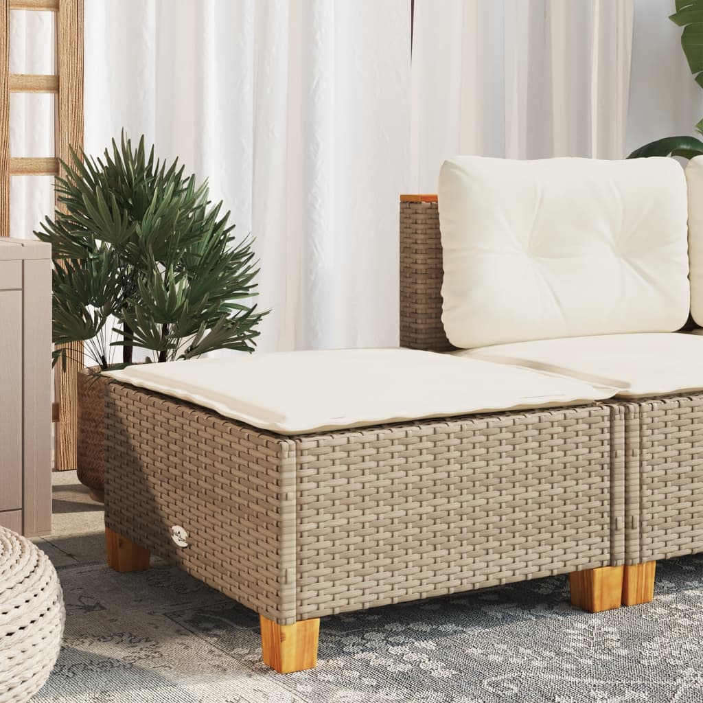 Gartenhocker mit Kissen Beige 63,5x56x32 cm Poly Rattan