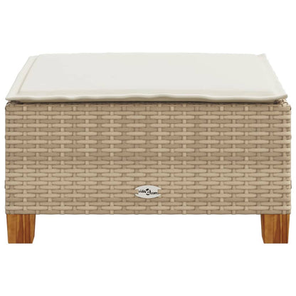 Gartenhocker mit Kissen Beige 63,5x56x32 cm Poly Rattan