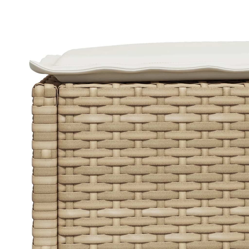 Gartenhocker mit Kissen Beige 63,5x56x32 cm Poly Rattan