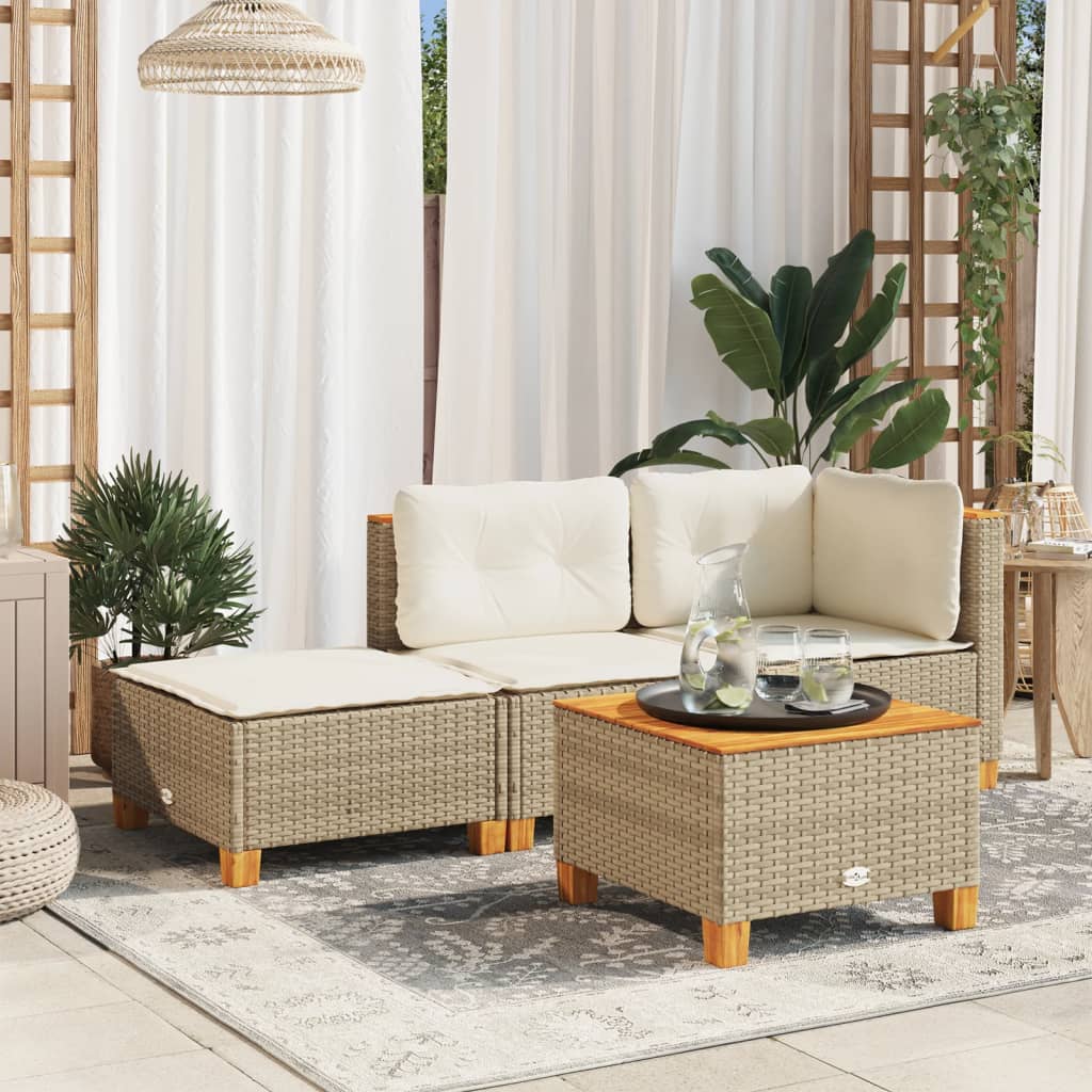 Gartenhocker mit Kissen Beige 63,5x56x32 cm Poly Rattan