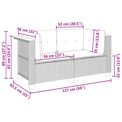 Garten-Ecksofas mit Kissen 2 Stk. Grau Poly Rattan