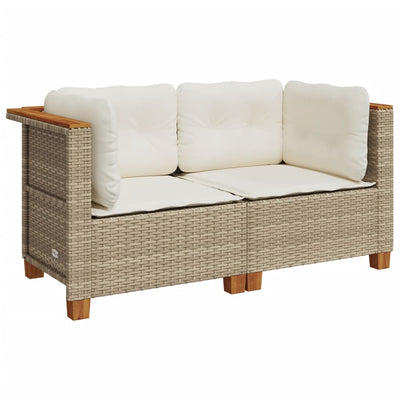 Garten-Ecksofas mit Kissen 2 Stk. Beige Poly Rattan