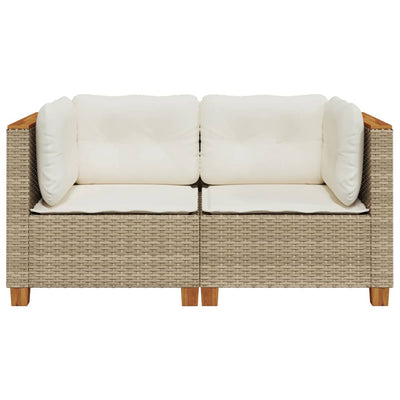 Garten-Ecksofas mit Kissen 2 Stk. Beige Poly Rattan