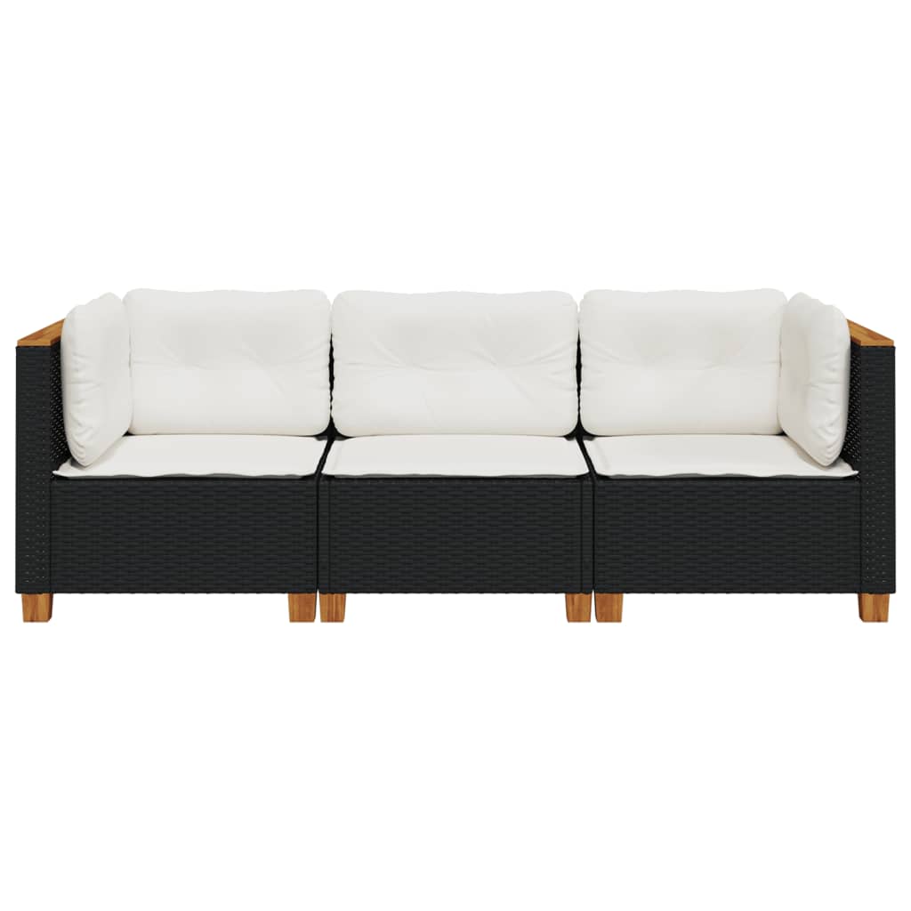 Gartensofa mit Kissen 3-Sitzer Schwarz Poly Rattan