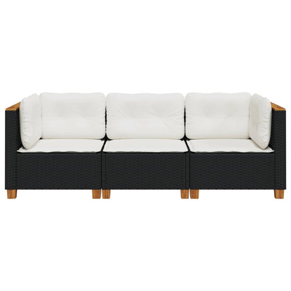 Gartensofa mit Kissen 3-Sitzer Schwarz Poly Rattan