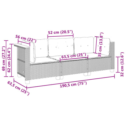 Gartensofa mit Kissen 3-Sitzer Beige Poly Rattan