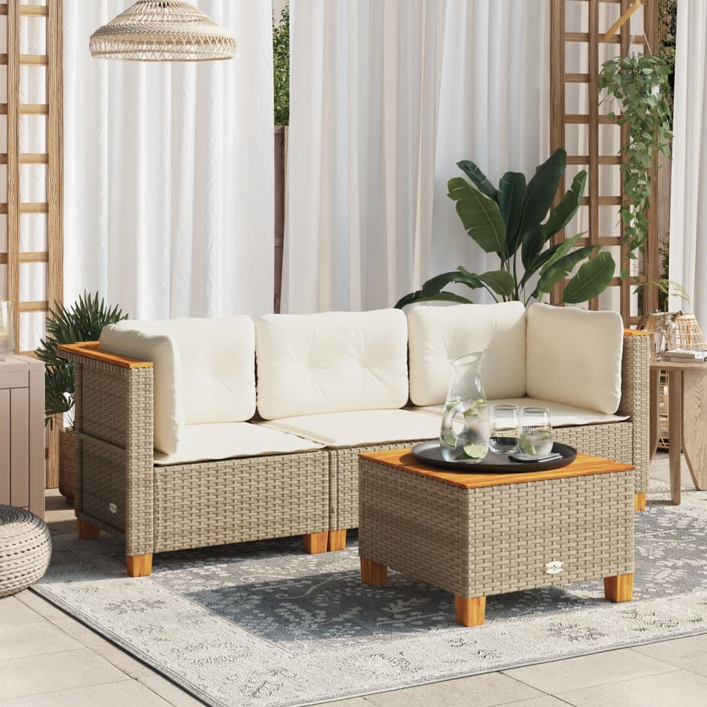 Gartensofa mit Kissen 3-Sitzer Beige Poly Rattan