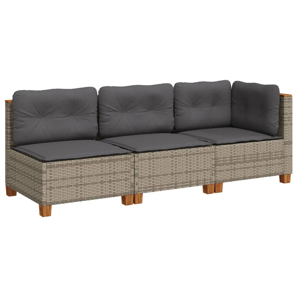 Gartensofa mit Kissen 3-Sitzer Grau Poly Rattan