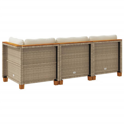 Gartensofa mit Kissen 3-Sitzer Beige Poly Rattan