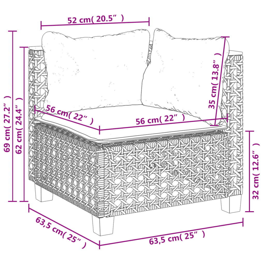 Garten-Ecksofa mit Kissen Schwarz Poly Rattan