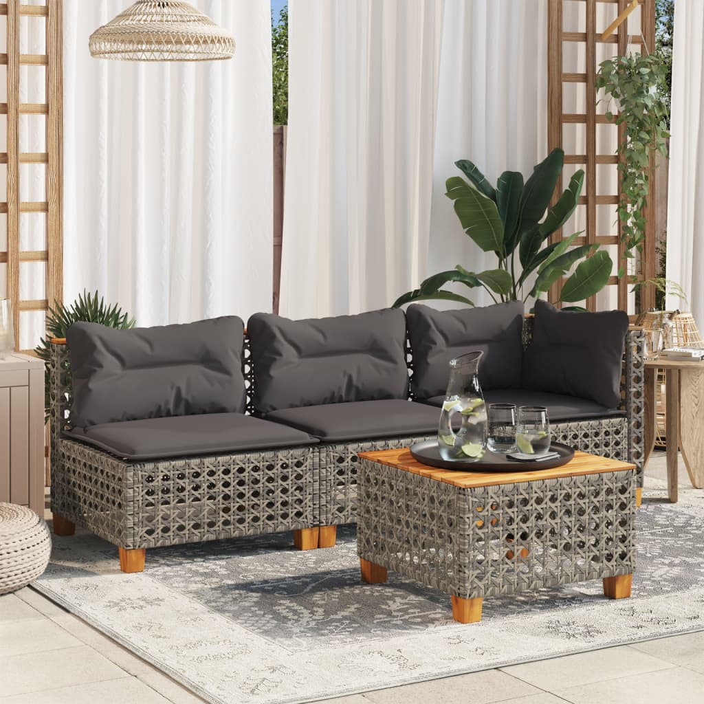 Garten-Ecksofa mit Kissen Grau Poly Rattan