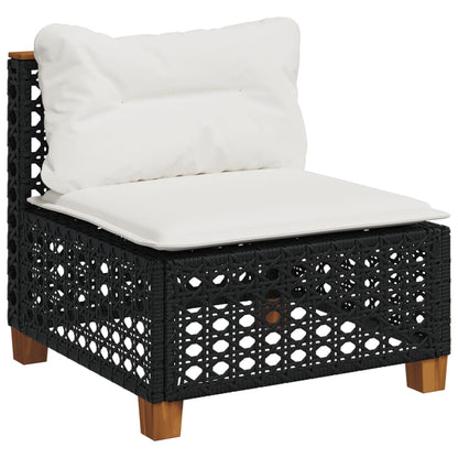 Gartensofa ohne Armlehnen mit Kissen Schwarz Poly Rattan