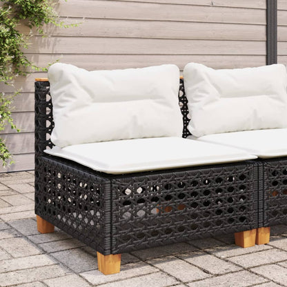 Gartensofa ohne Armlehnen mit Kissen Schwarz Poly Rattan