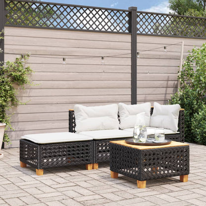 Gartenhocker mit Kissen Schwarz 63,5x56x32 cm Poly Rattan