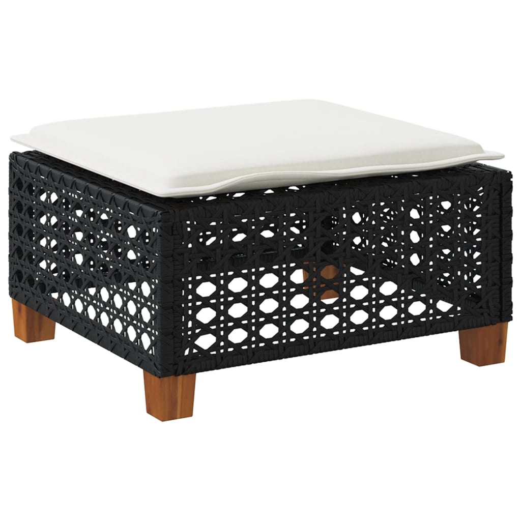 Gartenhocker mit Kissen Schwarz 63,5x56x32 cm Poly Rattan