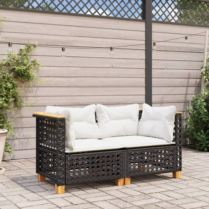 Garten-Ecksofas mit Kissen 2 Stk. Schwarz Poly Rattan