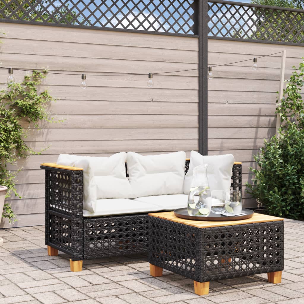 Garten-Ecksofas mit Kissen 2 Stk. Schwarz Poly Rattan