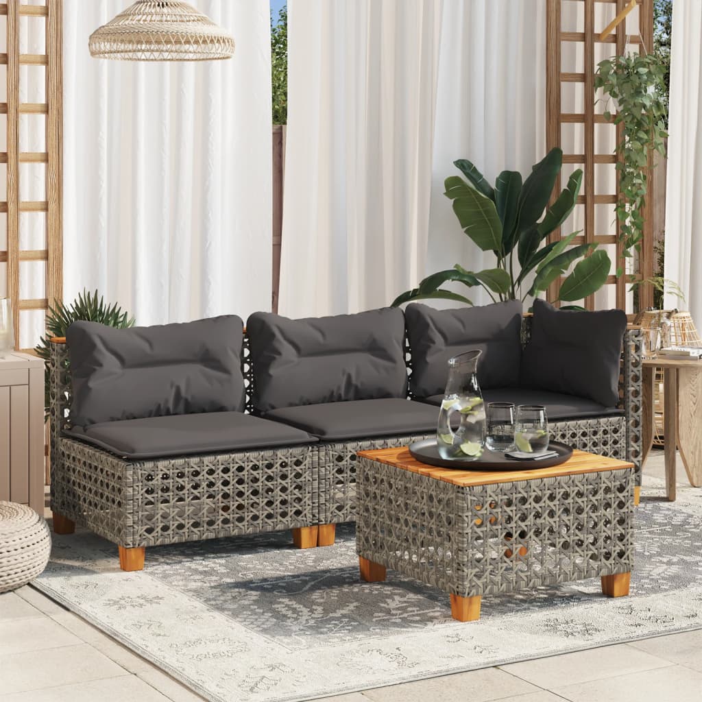 Gartensofa mit Kissen 3-Sitzer Grau Poly Rattan