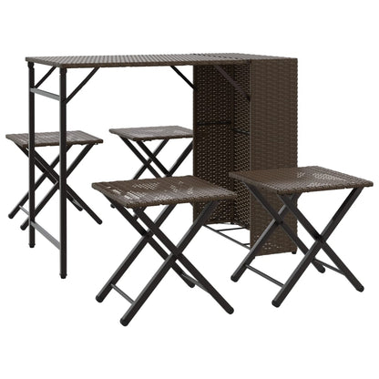 5-tlg. Garten-Essgruppe Klappbar Braun Poly Rattan