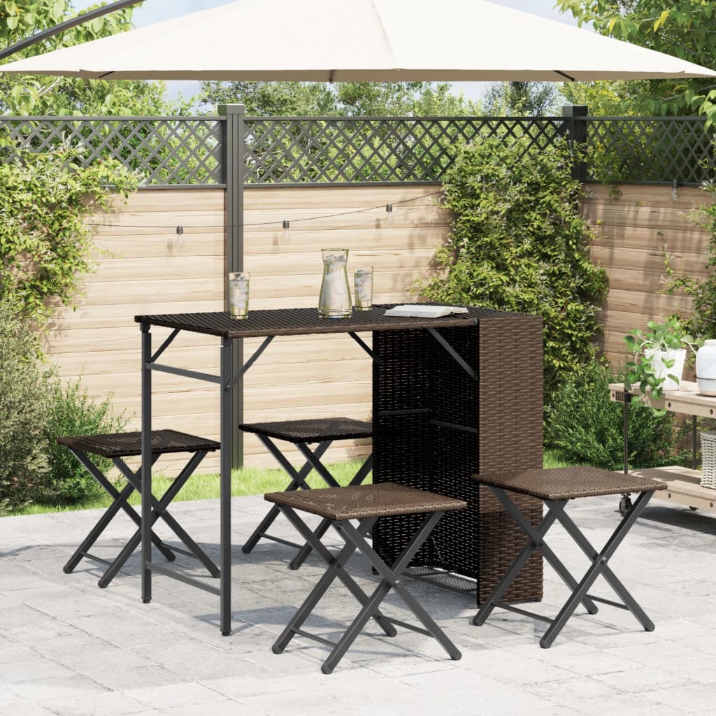 5-tlg. Garten-Essgruppe Klappbar Braun Poly Rattan