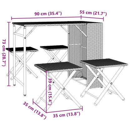 5-tlg. Garten-Essgruppe Klappbar Grau Poly Rattan