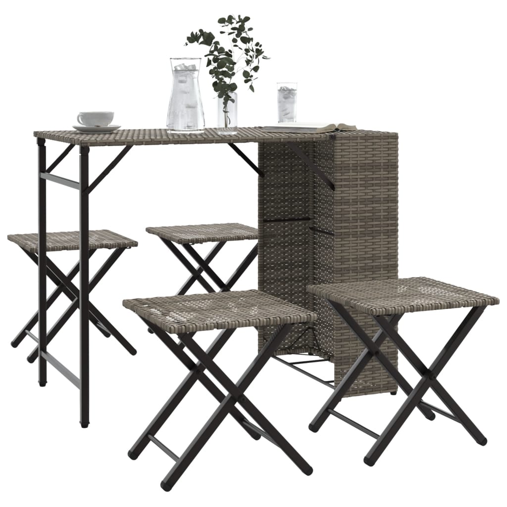 5-tlg. Garten-Essgruppe Klappbar Grau Poly Rattan