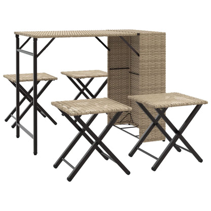 5-tlg. Garten-Essgruppe Klappbar Beige Poly Rattan