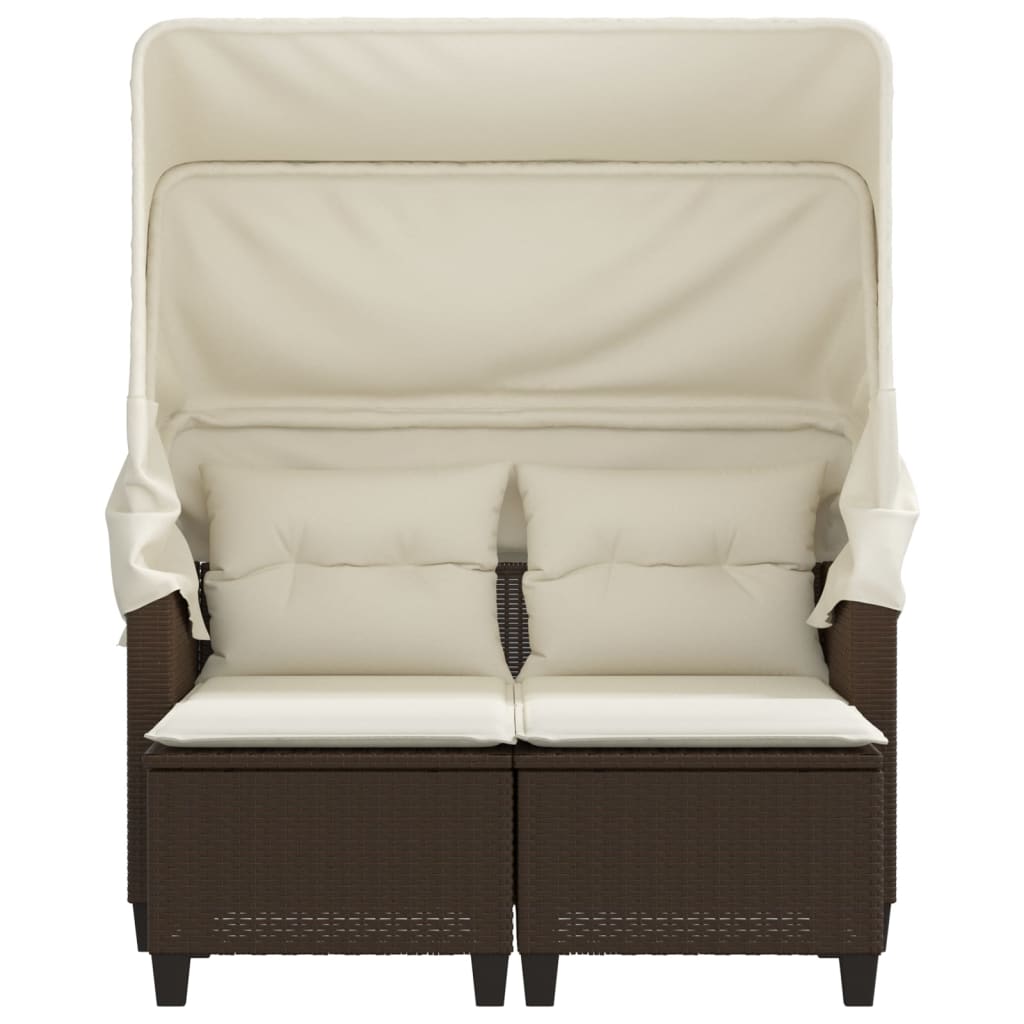 Gartensofa 2-Sitzer mit Dach und Hockern Braun Poly Rattan