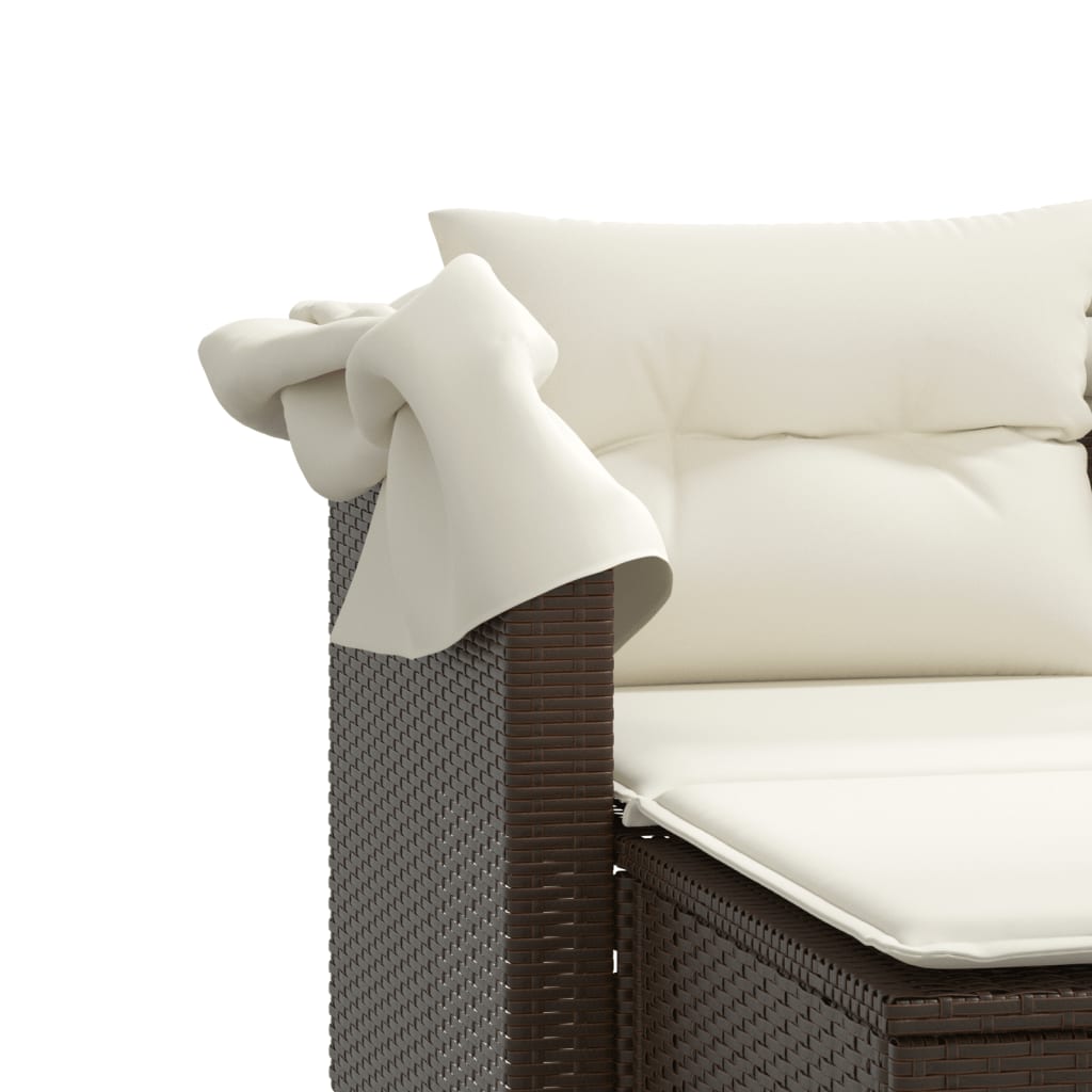 Gartensofa 2-Sitzer mit Dach und Hockern Braun Poly Rattan