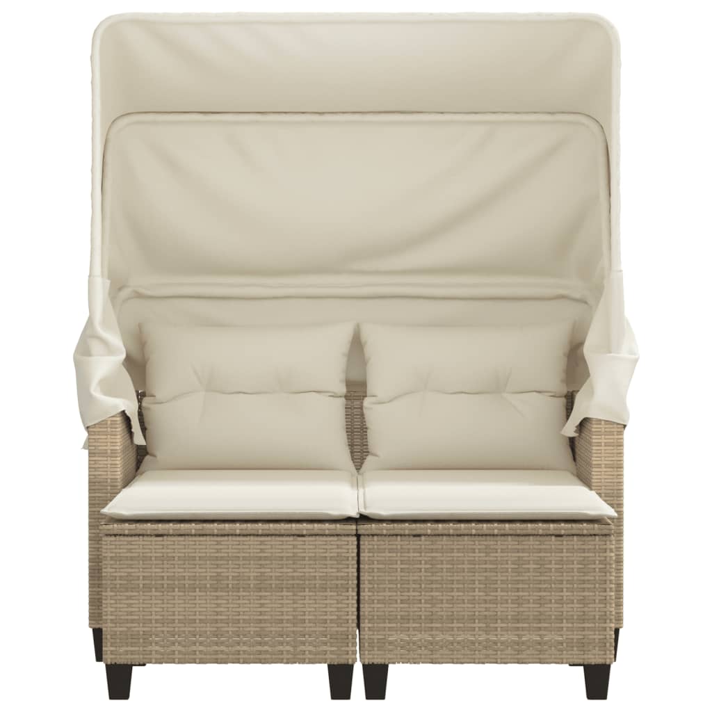 Gartensofa 2-Sitzer mit Dach und Hockern Beige Poly Rattan