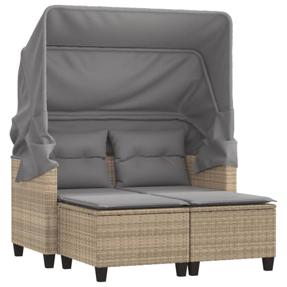 Gartensofa 2-Sitzer mit Dach und Hockern Beige Poly Rattan