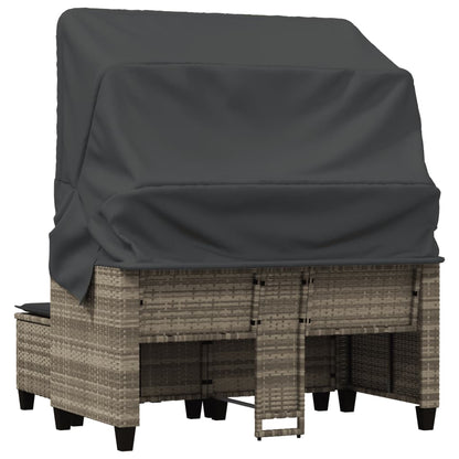 Gartensofa 2-Sitzer mit Dach und Hockern Hellgrau Poly Rattan