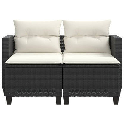 Gartensofa 2-Sitzer mit Hockern Schwarz Poly Rattan