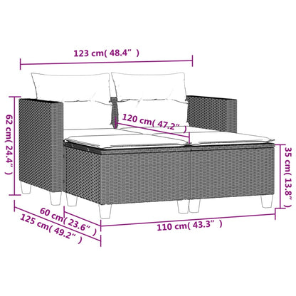 Gartensofa 2-Sitzer mit Hockern Schwarz Poly Rattan