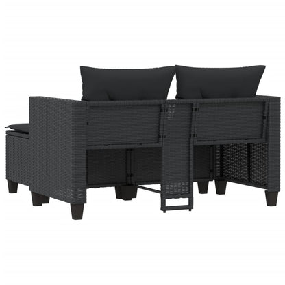 Gartensofa 2-Sitzer mit Hockern Schwarz Poly Rattan