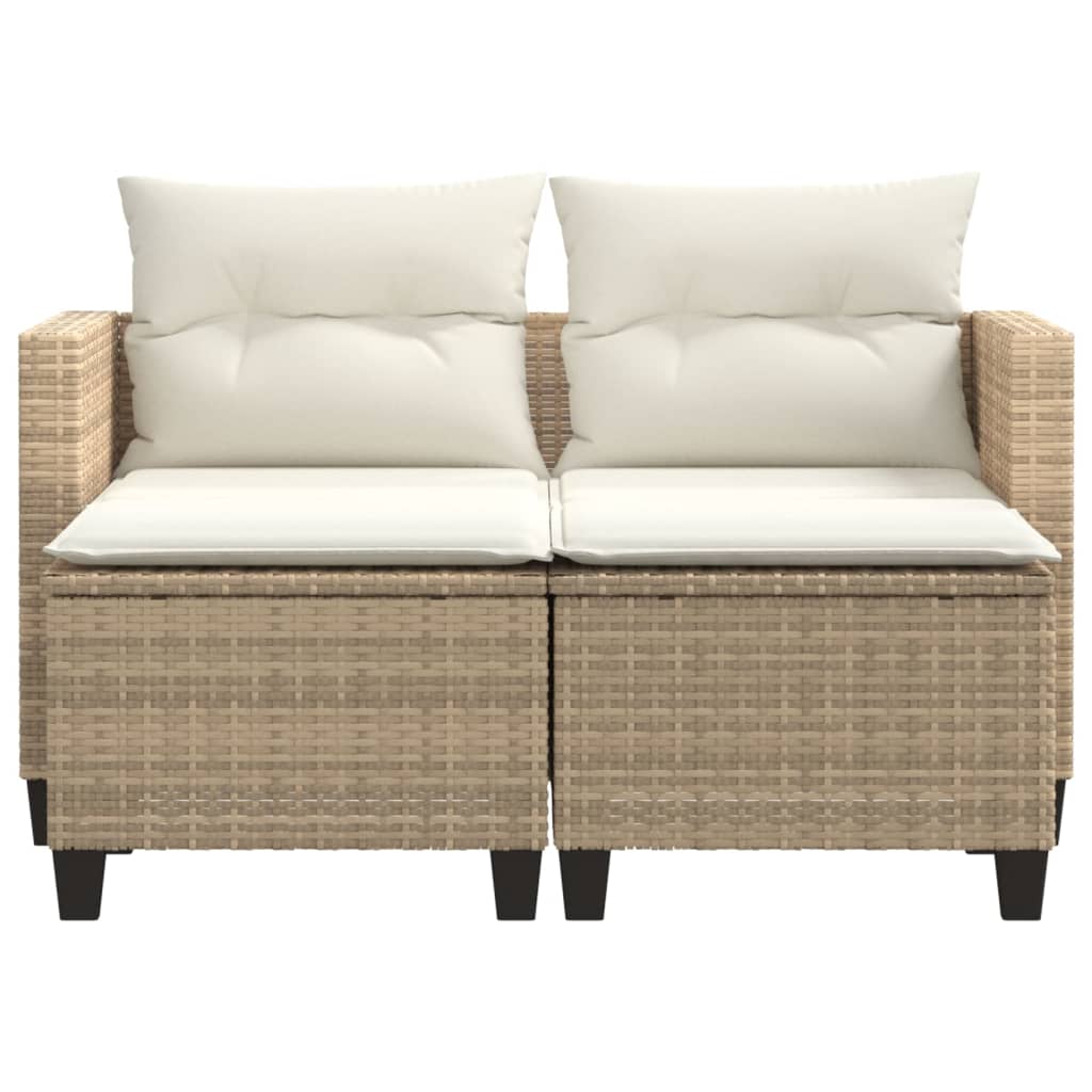 Gartensofa 2-Sitzer mit Hockern Beige Poly Rattan