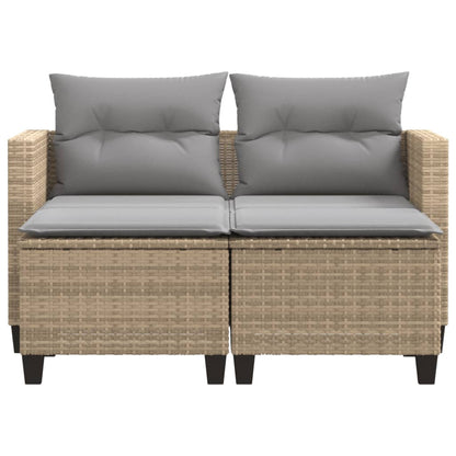 Gartensofa 2-Sitzer mit Hockern Beige Poly Rattan