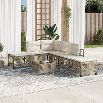 3-tlg. Garten-Ecksofa-Set mit Kissen Beige Poly Rattan